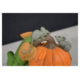 Pumpkin with Mice Figurine - Whimsical Autumn Decor Sculpture