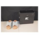 Sorel Cork Platform Wedge Sandals - Light Blue Cross-Strap