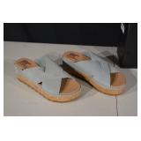 Sorel Cork Platform Wedge Sandals - Light Blue Cross-Strap