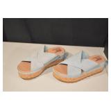 Sorel Cork Platform Wedge Sandals - Light Blue Cross-Strap