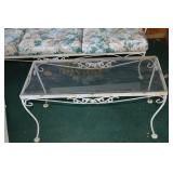 Wrought Iron Patio Furniture Set - 3-Piece Floral Cushioned Sofa, Chair & Glass Coffee Table