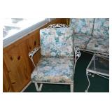 Wrought Iron Patio Furniture Set - 3-Piece Floral Cushioned Sofa, Chair & Glass Coffee Table