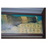 Budweiser Cold Bud Framed Advertising Sign - Vintage Wall Decor