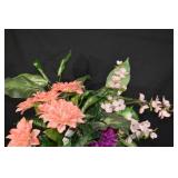 Artificial Floral Basket Arrangement - Peach Dahlias with Purple Accents