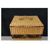 Wicker Laundry Hamper with Lid - Iron Scroll Band - Tall Rectangular Basket