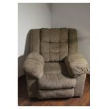 Recliner Chair - Brown Fabric Upholstery, Cushioned Back & Padded Armrests