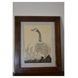 Goose Print in Wood Frame - Ink on Paper Artwork