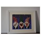 Three Gnomes Needlepoint Wall Art - Beaded Framed Holiday Decor