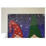 Three Gnomes Needlepoint Wall Art - Beaded Framed Holiday Decor