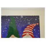 Three Gnomes Needlepoint Wall Art - Beaded Framed Holiday Decor