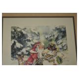 Framed Christmas Print - Santa Claus & Snowman Scene with Beige Mat