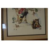 Framed Christmas Print - Santa Claus & Snowman Scene with Beige Mat