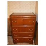 Vintage Wood Dresser - 5-Drawer Chest with Floral Inlay & Brass Hardware