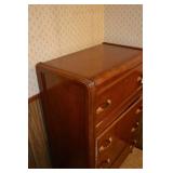 Vintage Wood Dresser - 5-Drawer Chest with Floral Inlay & Brass Hardware