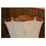 Vintage Oak Armchair with Beige Upholstery and Ruffled Slipcover