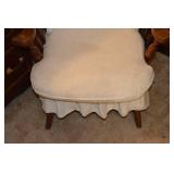 Vintage Oak Armchair with Beige Upholstery and Ruffled Slipcover