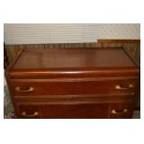 Dresser - Wooden 4-Drawer with Brass Pull Handles, Brown Finish