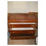Dresser - Wooden 4-Drawer with Brass Pull Handles, Brown Finish