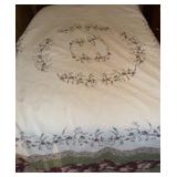 Vintage Floral Embroidered Bedspread with Rose Vine Border Quilt