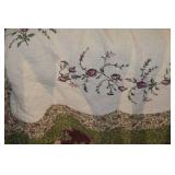 Vintage Floral Embroidered Bedspread with Rose Vine Border Quilt