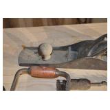Vintage Hand Plane & Double-Handled Brace Drill with Auger Bit