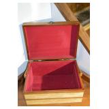 Wood Jewelry Box Chest - 3-Drawer with Damask Lid & Red Velvet Interior