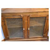 Vintage Oak Corner Cabinet with Wire Mesh Doors - 2 Shelves