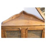 Vintage Oak Corner Cabinet with Wire Mesh Doors - 2 Shelves