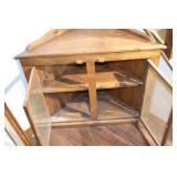 Vintage Oak Corner Cabinet with Wire Mesh Doors - 2 Shelves