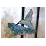Hummingbird Wind Chime with Blue Flowers Garden Decor