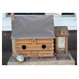 Hand-Carved Wooden Birdhouse on Turned Post Pedestal - Rustic Garden Decor