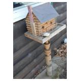 Hand-Carved Wooden Birdhouse on Turned Post Pedestal - Rustic Garden Decor