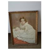 Portrait - Framed Vintage Photo of a Girl with Baby, Ornate Gold Frame