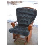 Vintage-Style Wooden Rocking Chair with Tufted Navy Upholstery - Armrests & Rockers