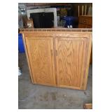 Oak Wood Cabinet - 2 Doors, Top Rail, Interior Shelves