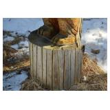 Carved Wooden Eagle Sculpture on Log Pedestal - Totem-Style Outdoor Yard Art, ~6 ft Tall