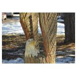 Carved Wooden Eagle Sculpture on Log Pedestal - Totem-Style Outdoor Yard Art, ~6 ft Tall