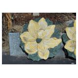 Ceramic Yellow Flower Wall Plaques Set of 3 Garden Decor with Green Leaves