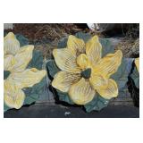 Ceramic Yellow Flower Wall Plaques Set of 3 Garden Decor with Green Leaves