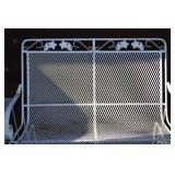 White Wrought Iron Patio Bench & Matching Side Table - Ornate Leaf Design