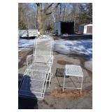 White Wrought Iron Patio Lounge Chair with Matching Side Table