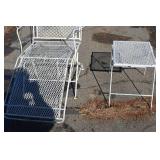 White Wrought Iron Patio Lounge Chair with Matching Side Table