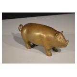 Brass Piggy Bank - Pig Shaped Coin Slot, Gold Tone, 9 in Long