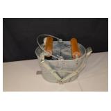 WHITE Galvanized Bucket with Wooden Roller Handles - Vintage Industrial Decor