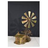 Rusty Metal Windmill Sculpture with Tin House - Vintage Farmyard Decor