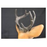 Ceramic Deer Figurine With Antlers - Lying Resin Sculpture, Green Base, About 15 In Long