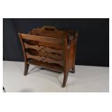 Vintage 3-Tier Carved Wood Magazine Rack with Carry Handle