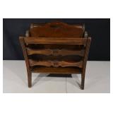 Vintage 3-Tier Carved Wood Magazine Rack with Carry Handle