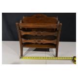 Vintage 3-Tier Carved Wood Magazine Rack with Carry Handle