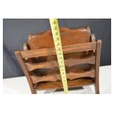 Vintage 3-Tier Carved Wood Magazine Rack with Carry Handle